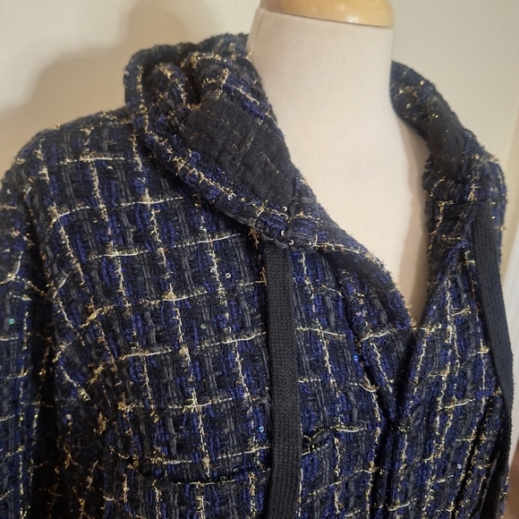 Faith Connexion Tweed oversized hooded shirt black/navy unisex SZ M - Picture 4 of 16